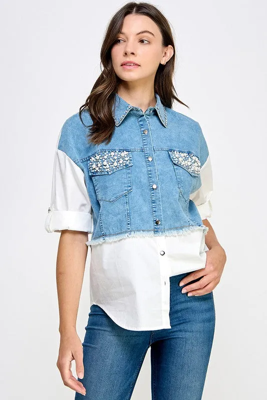 Denim Color Block Shirt