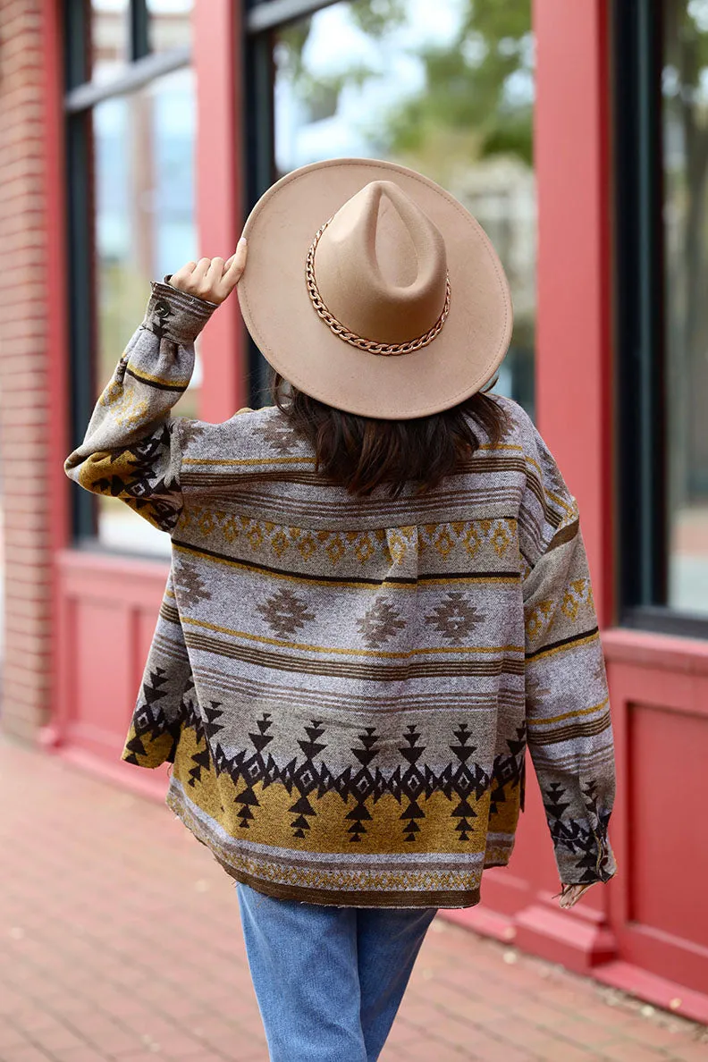Desert Daze Aztec Shacket- Mustard