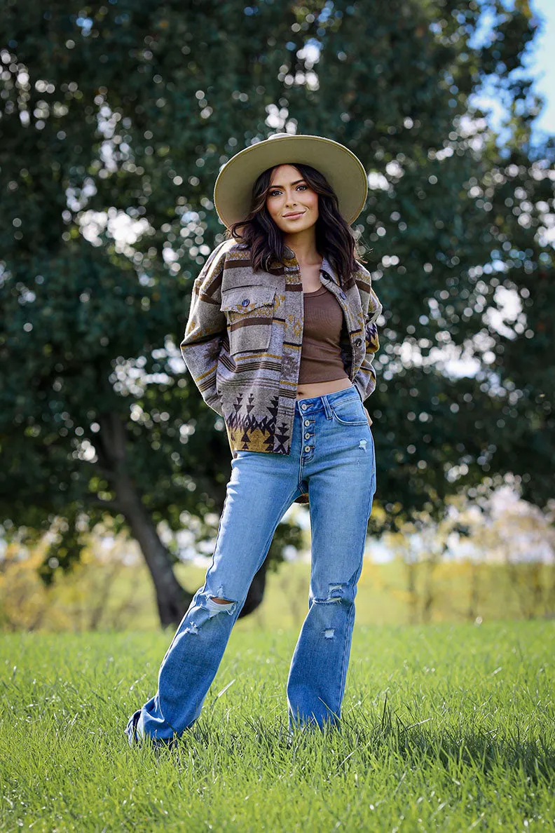 Desert Daze Aztec Shacket- Mustard
