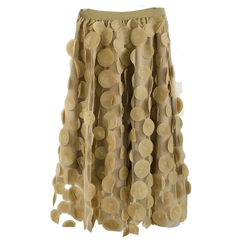 Dot Elastic High Waist Tulle Long Mesh Skirt
