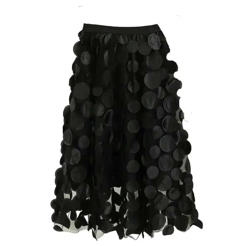 Dot Elastic High Waist Tulle Long Mesh Skirt