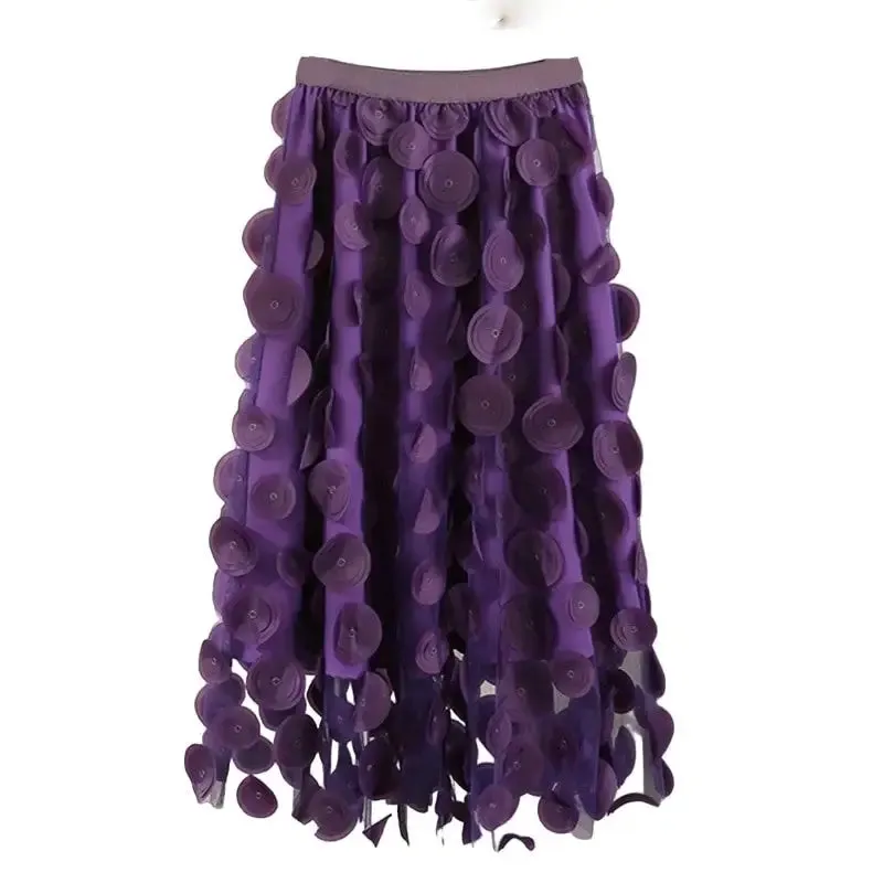 Dot Elastic High Waist Tulle Long Mesh Skirt