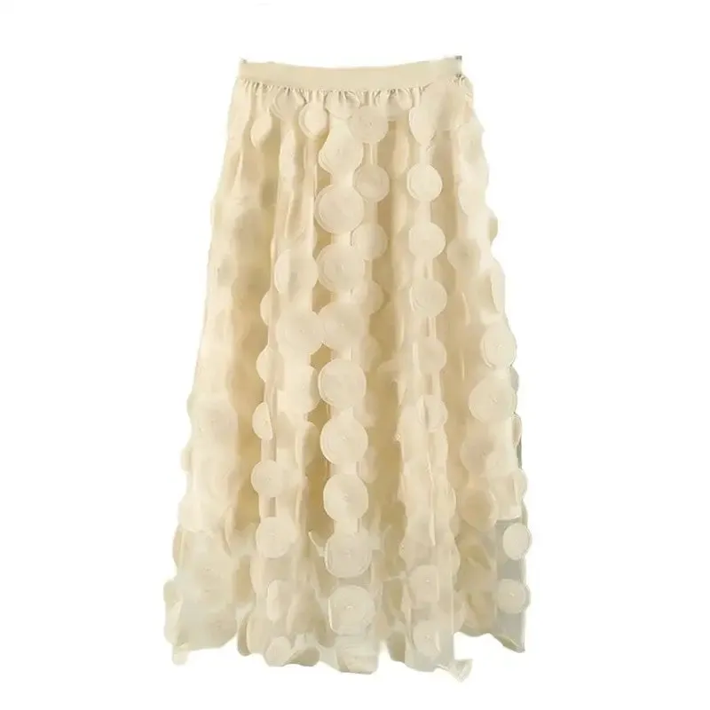 Dot Elastic High Waist Tulle Long Mesh Skirt