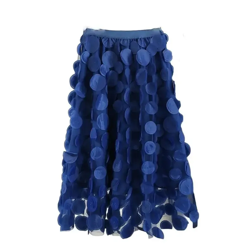 Dot Elastic High Waist Tulle Long Mesh Skirt