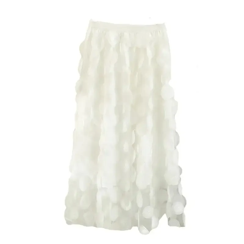 Dot Elastic High Waist Tulle Long Mesh Skirt