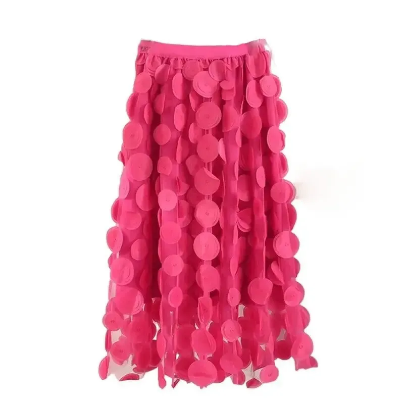 Dot Elastic High Waist Tulle Long Mesh Skirt