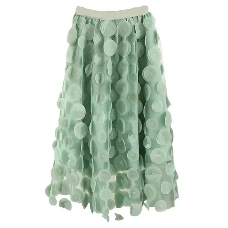 Dot Elastic High Waist Tulle Long Mesh Skirt