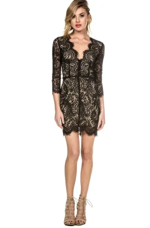 Elegant Black Lace Dress Short Sleeve
