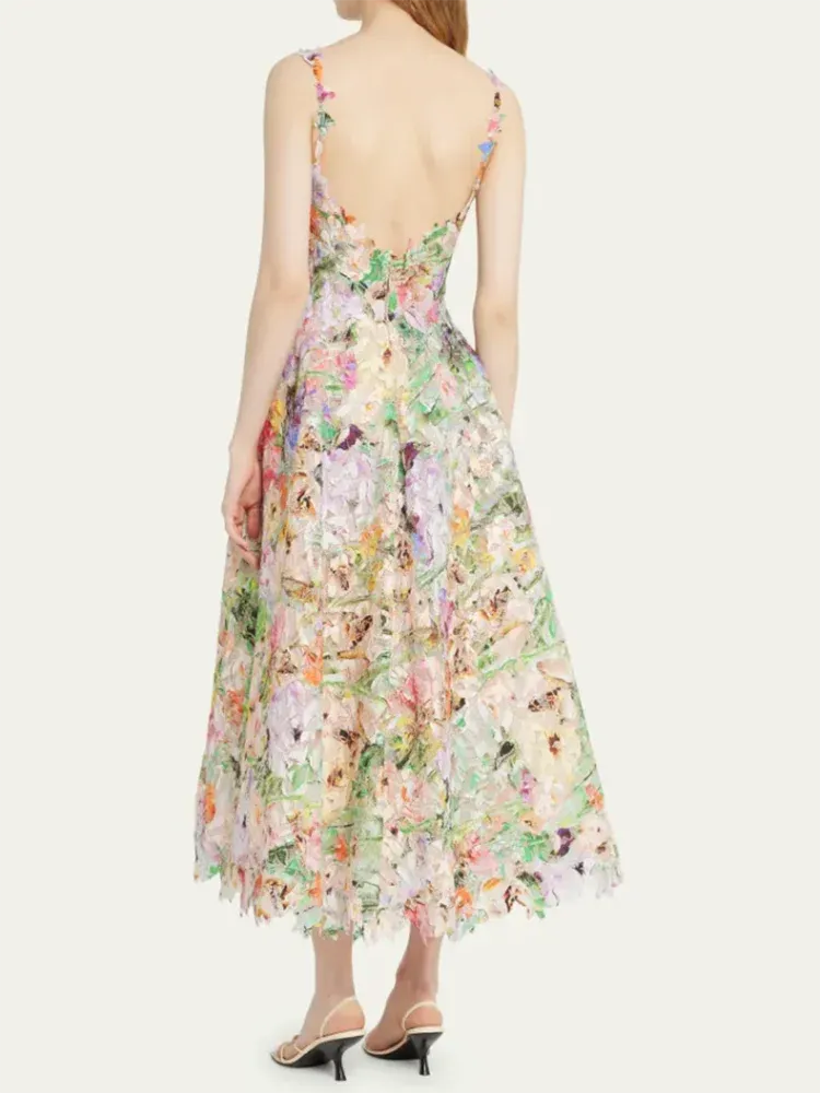 Elegant Floral Backless Dress