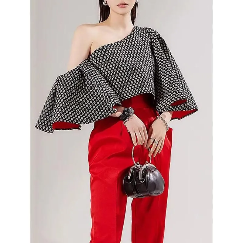 Elegant Off-Shoulder Butterfly Sleeve Printed Blouse