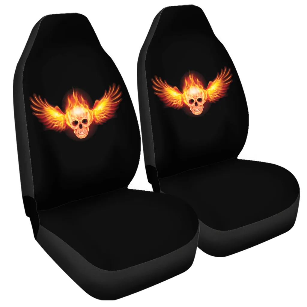 Flaming Skull With Fire Wings Print Universal Fit Car Seat Covers