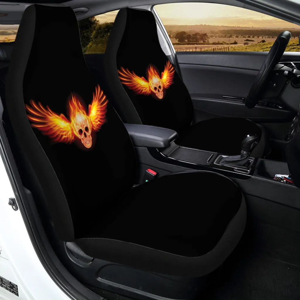 Flaming Skull With Fire Wings Print Universal Fit Car Seat Covers