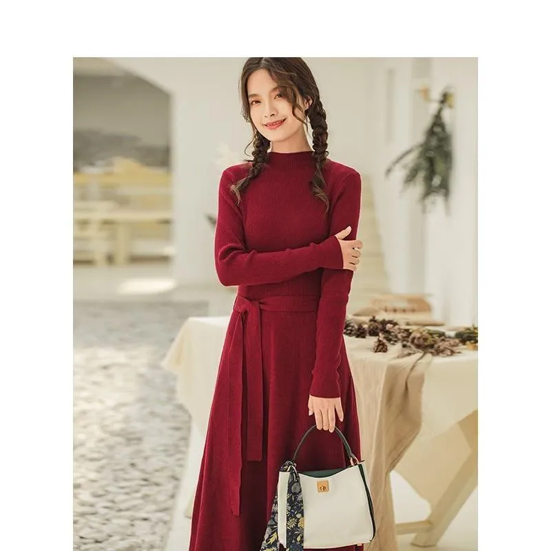 Form Fitting Long Sleeve Knit Sweater Dress