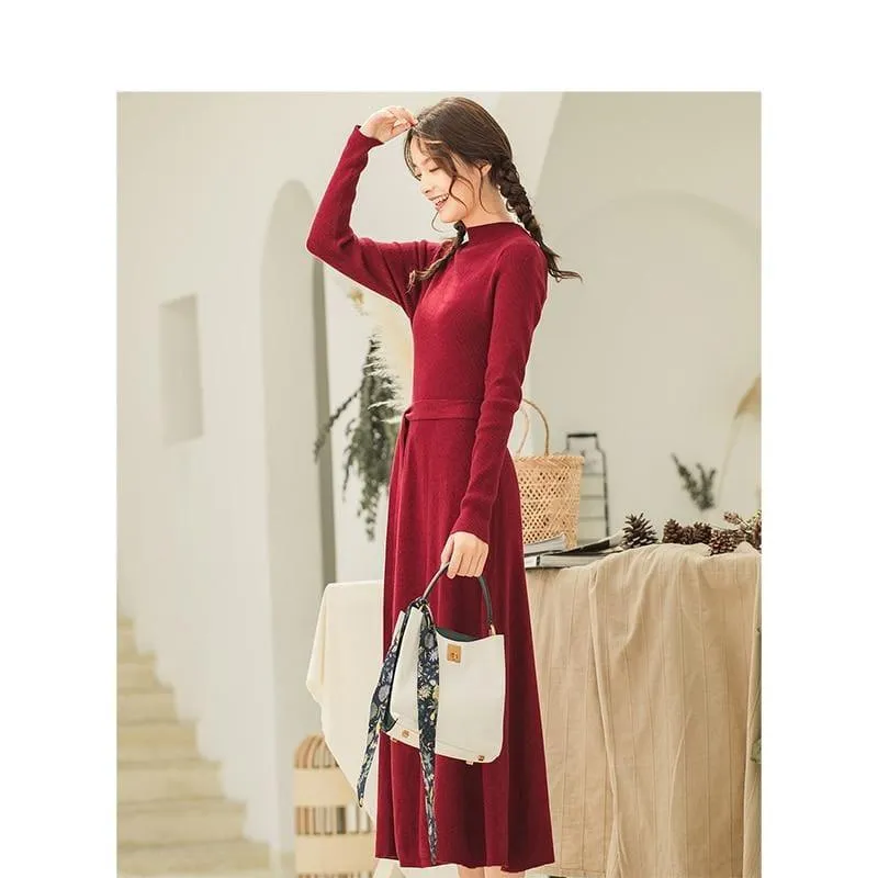 Form Fitting Long Sleeve Knit Sweater Dress