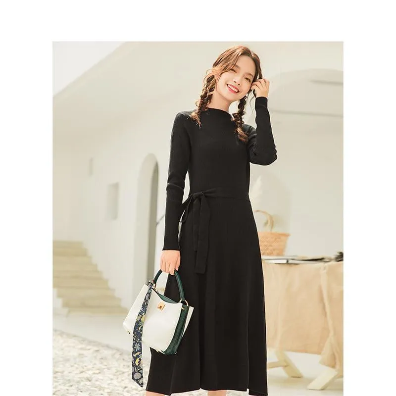 Form Fitting Long Sleeve Knit Sweater Dress