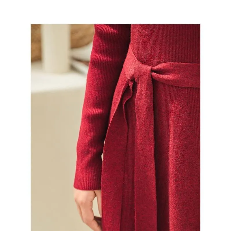 Form Fitting Long Sleeve Knit Sweater Dress