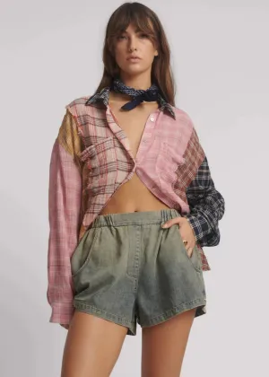 Funks High Waist Elasticated Flippy Denim Short - Blue Sand