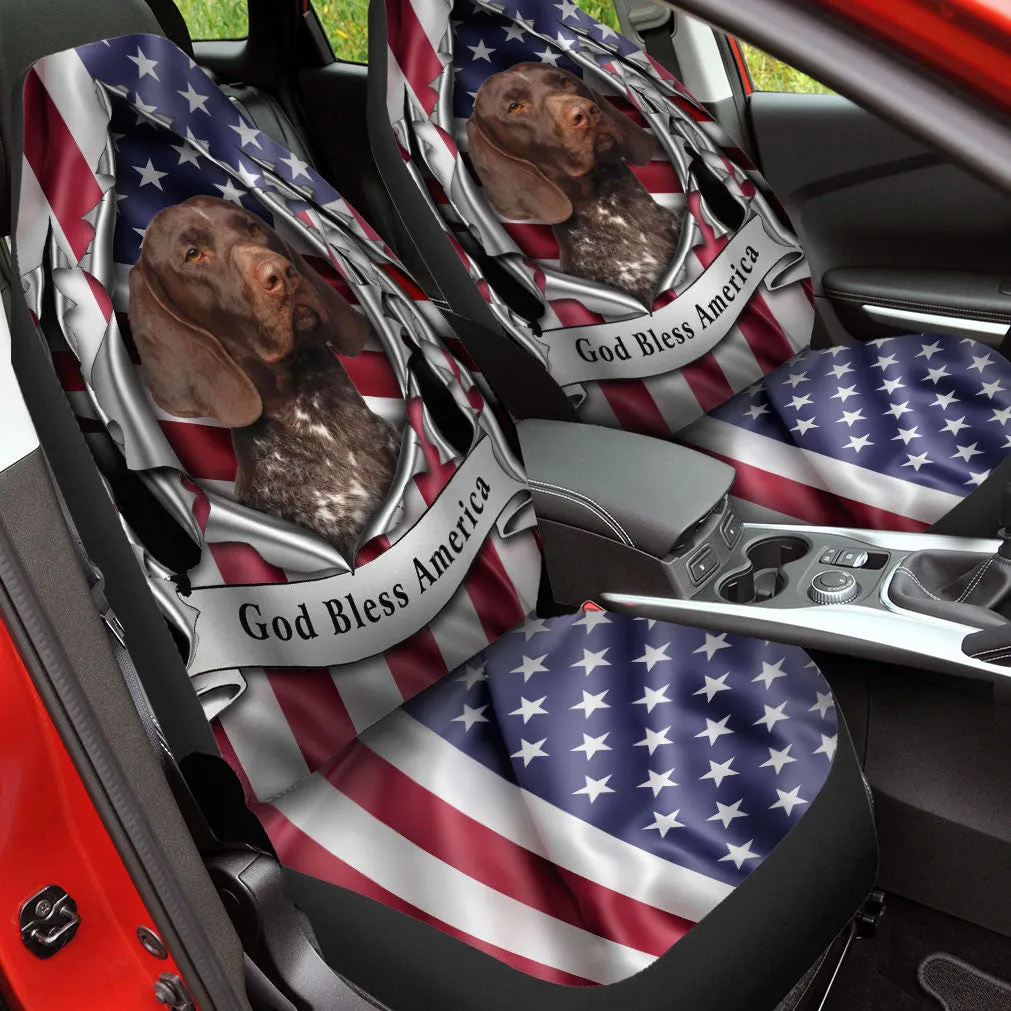 German Shorthaired Pointer Dog Inside Flag Gob Bless America  Car Seat Covers
