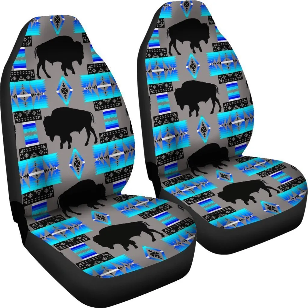Grey And Blue Native Buffalo Universal Fit Car Seat Covers, Buffalo Seat Cover For Auto