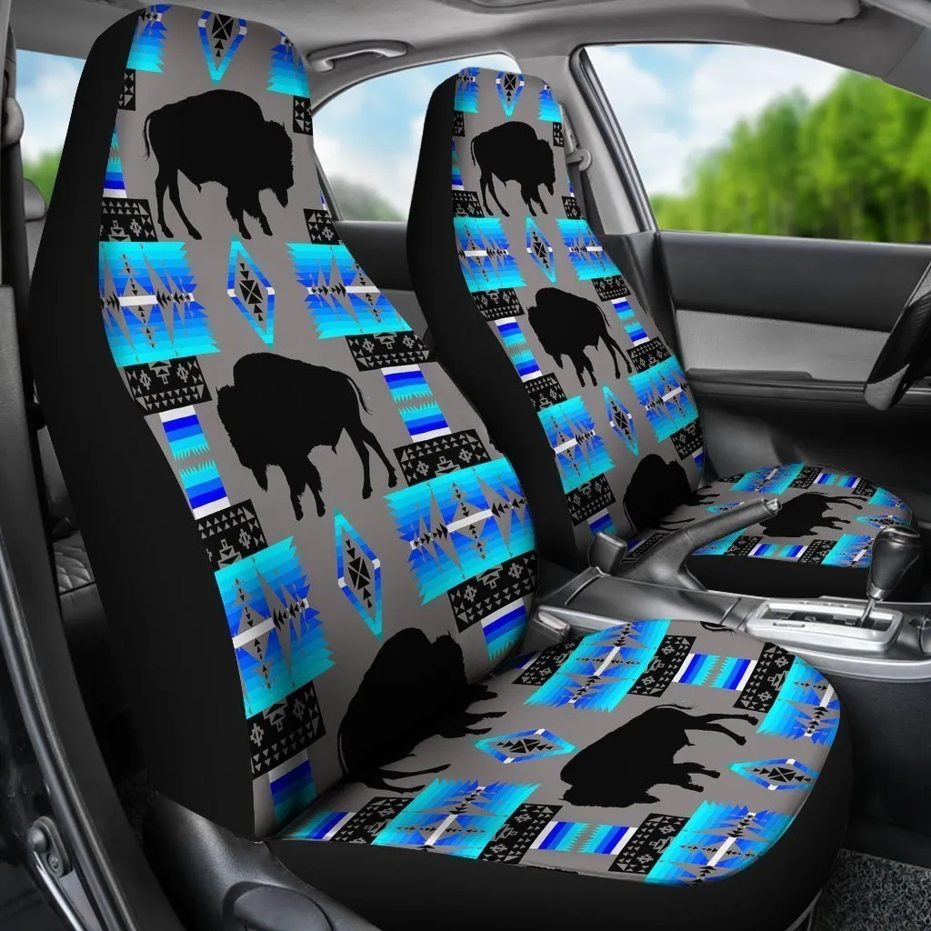 Grey And Blue Native Buffalo Universal Fit Car Seat Covers, Buffalo Seat Cover For Auto