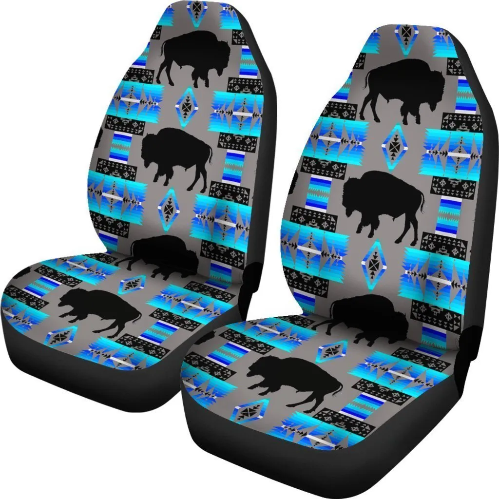Grey And Blue Native Buffalo Universal Fit Car Seat Covers, Buffalo Seat Cover For Auto