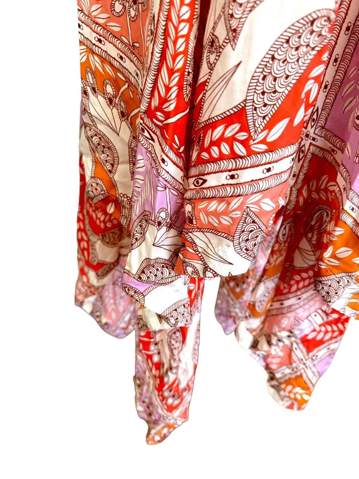 HANNAH ARTWEAR Delila Midi Skirt |100% Silk, Orange/Red Floral Print, Drawstring