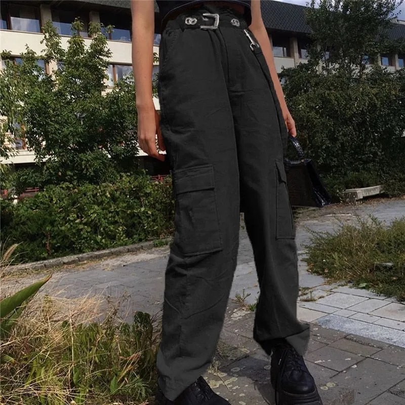 High Waist Wide Leg Plain Pockets Pants