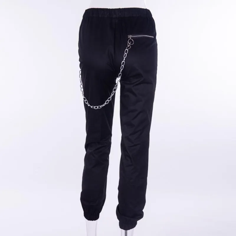 Hot Goth Gothic zipper streetwear casual harem pants with chain black pant cool hip hop long trouser