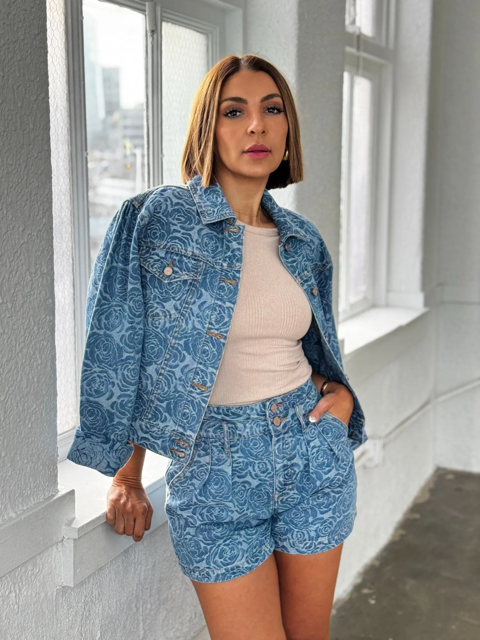 Jacquard Rose Denim Short by Habitual