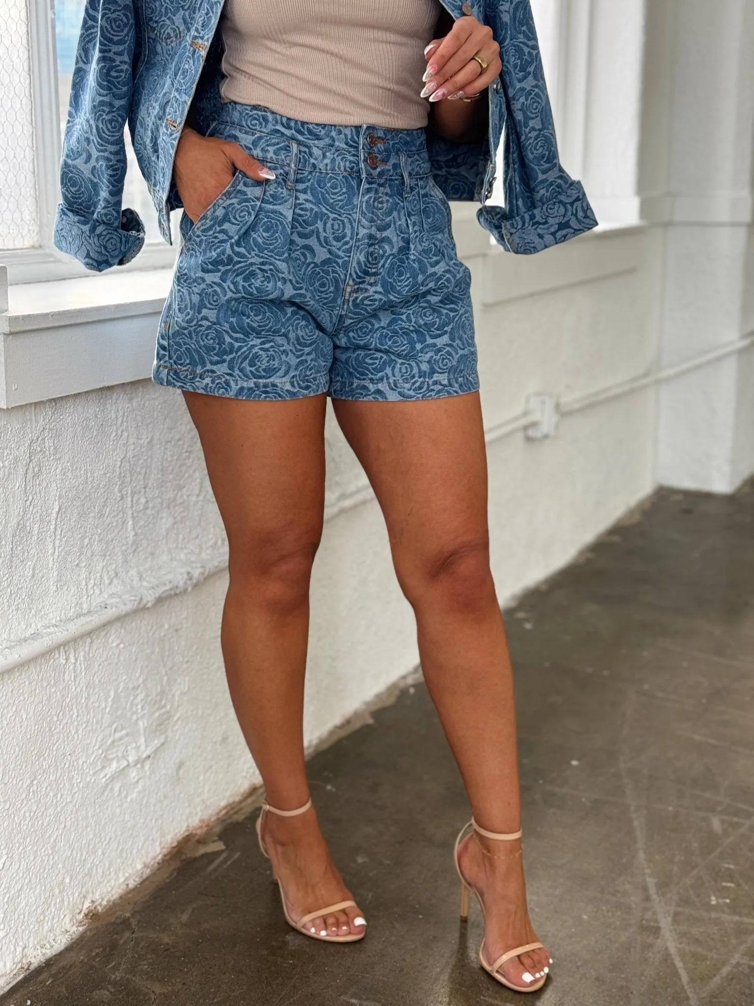 Jacquard Rose Denim Short by Habitual