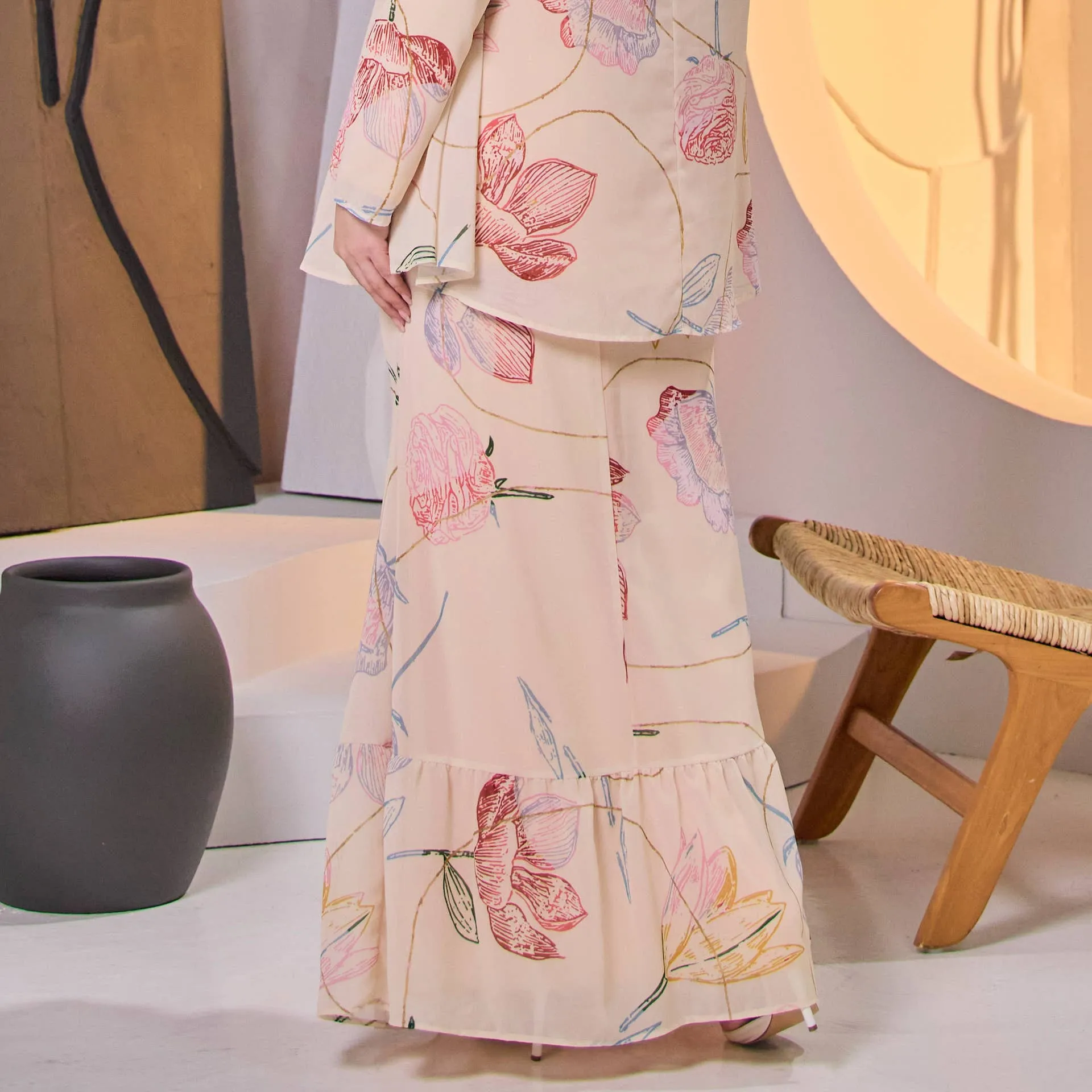 Jawhara Flare Kurung Set  Floral Print