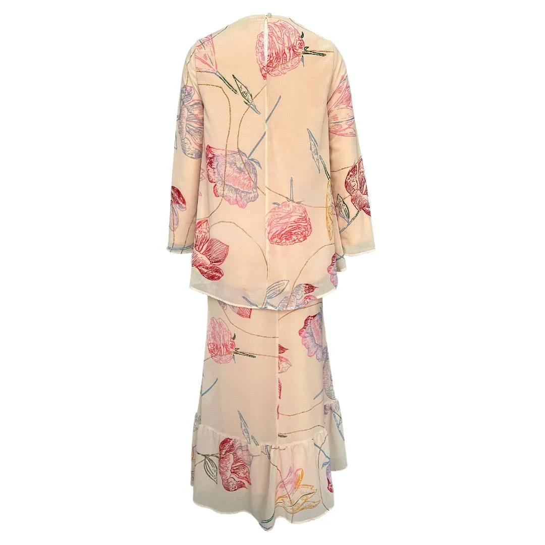Jawhara Flare Kurung Set  Floral Print