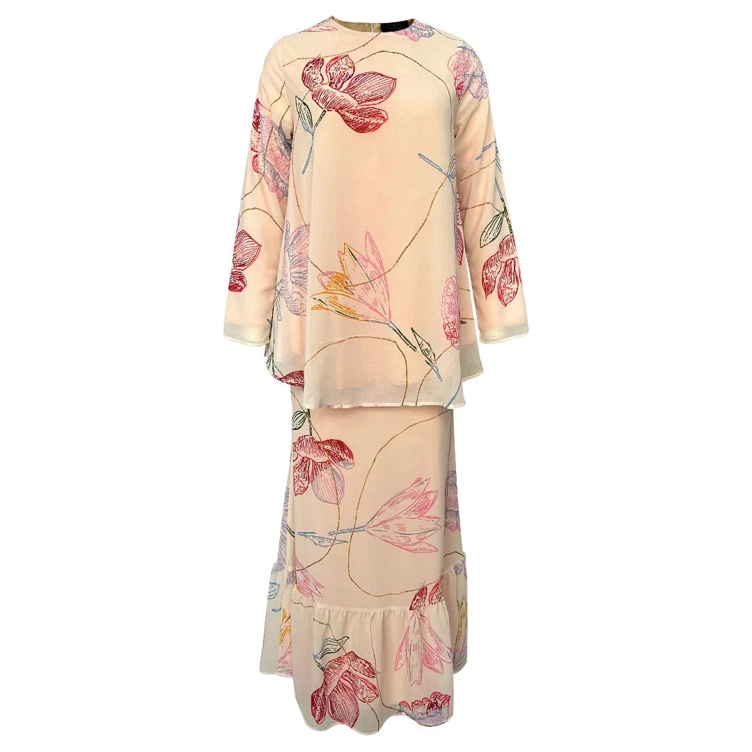 Jawhara Flare Kurung Set  Floral Print