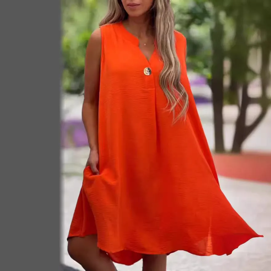 Jurk™ - V-neck Sleeveless Dress with Button Accents