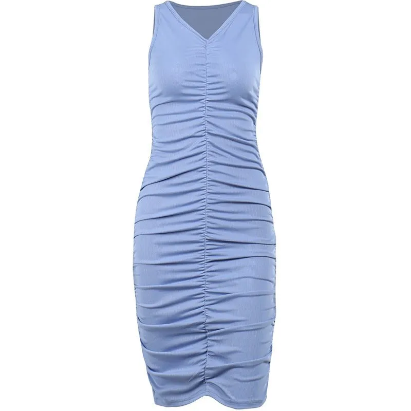 Knitted Pleated Sleeveless Dress Feminine