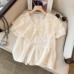 Lace Patchwork Embroidered Chiffon Blouse