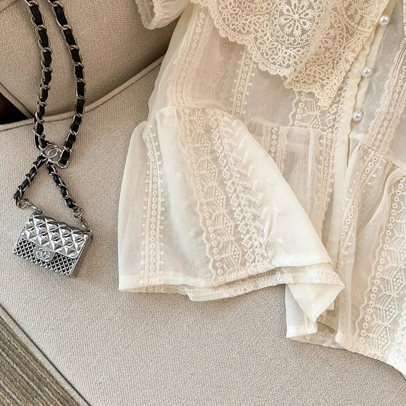 Lace Patchwork Embroidered Chiffon Blouse
