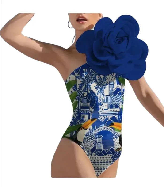 Large rose multi colored two piece summer outfit