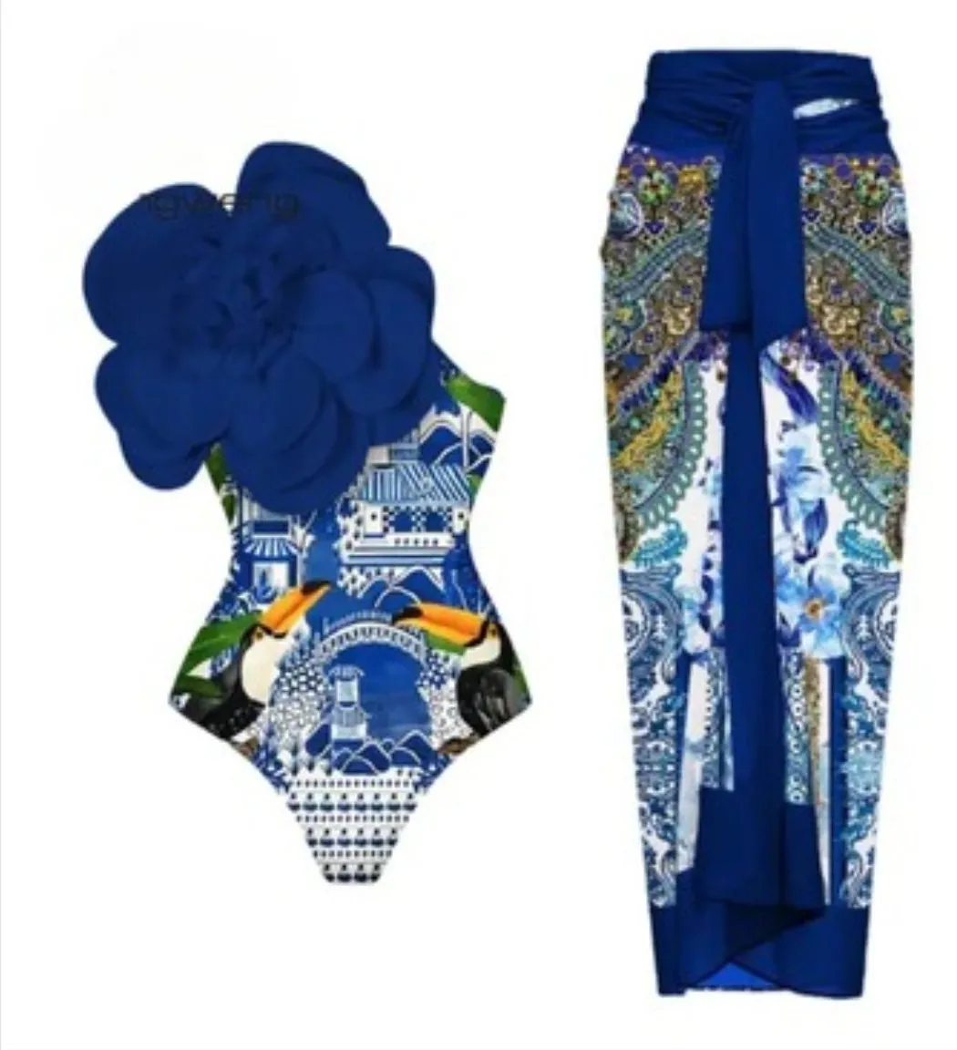 Large rose multi colored two piece summer outfit
