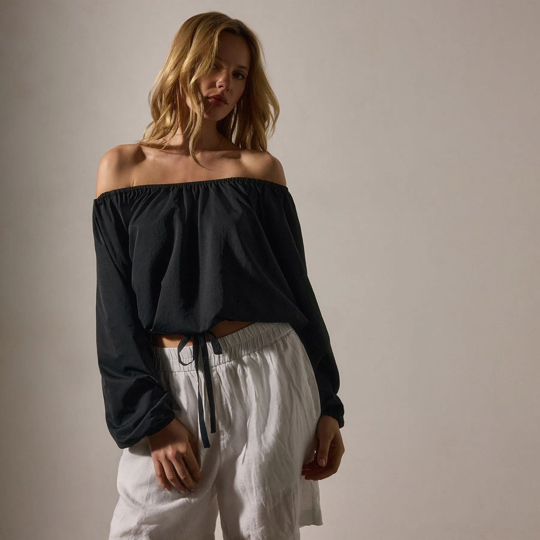 Lightweight Matte Sateen Blouse - Black