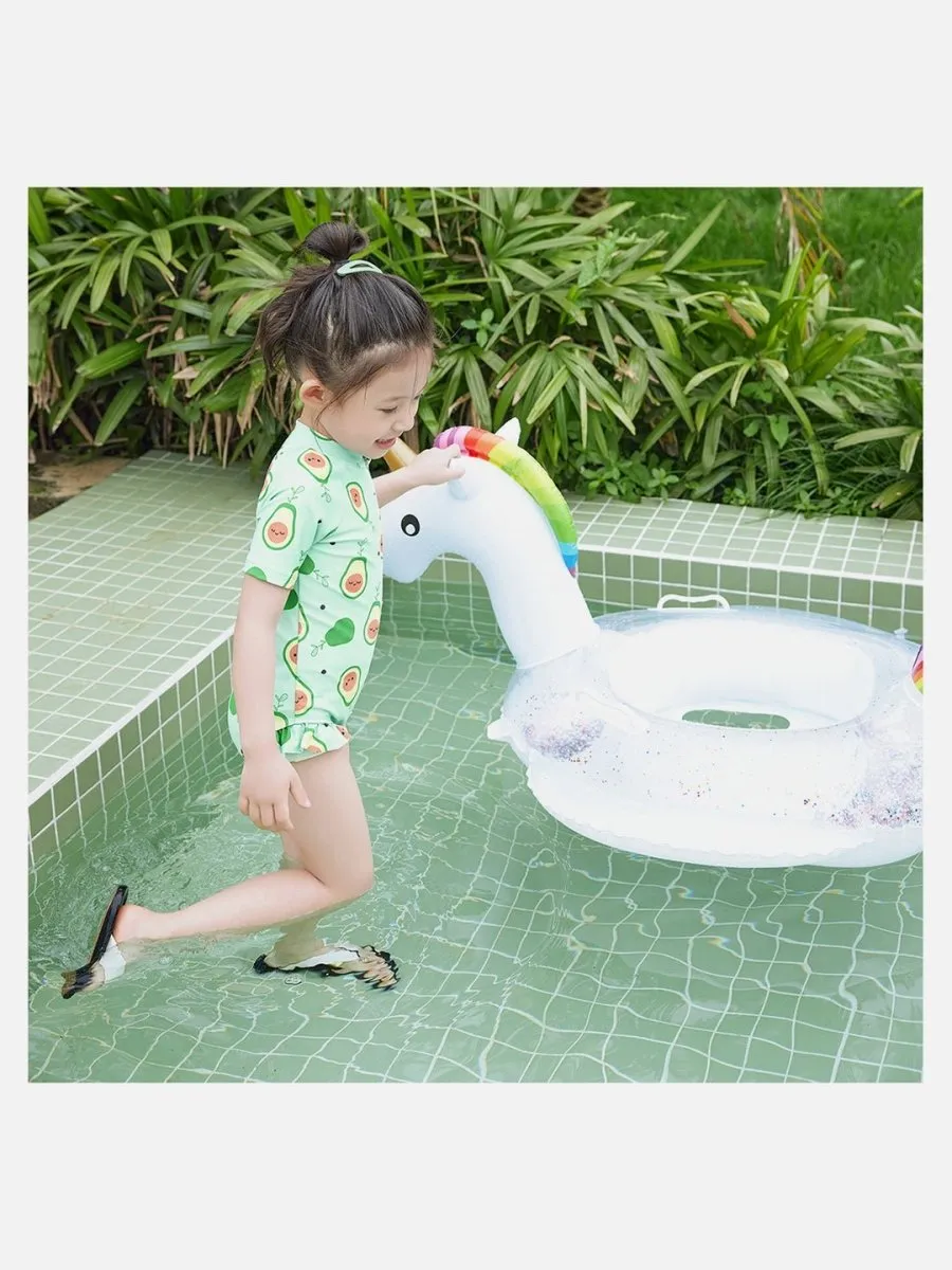 Little Surprise Box,Frilly Avacado Print Swimwear Swim Cap for Toddlers & Kids