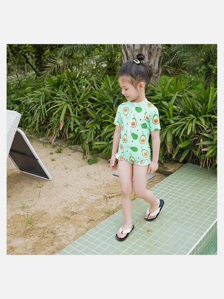 Little Surprise Box,Frilly Avacado Print Swimwear Swim Cap for Toddlers & Kids