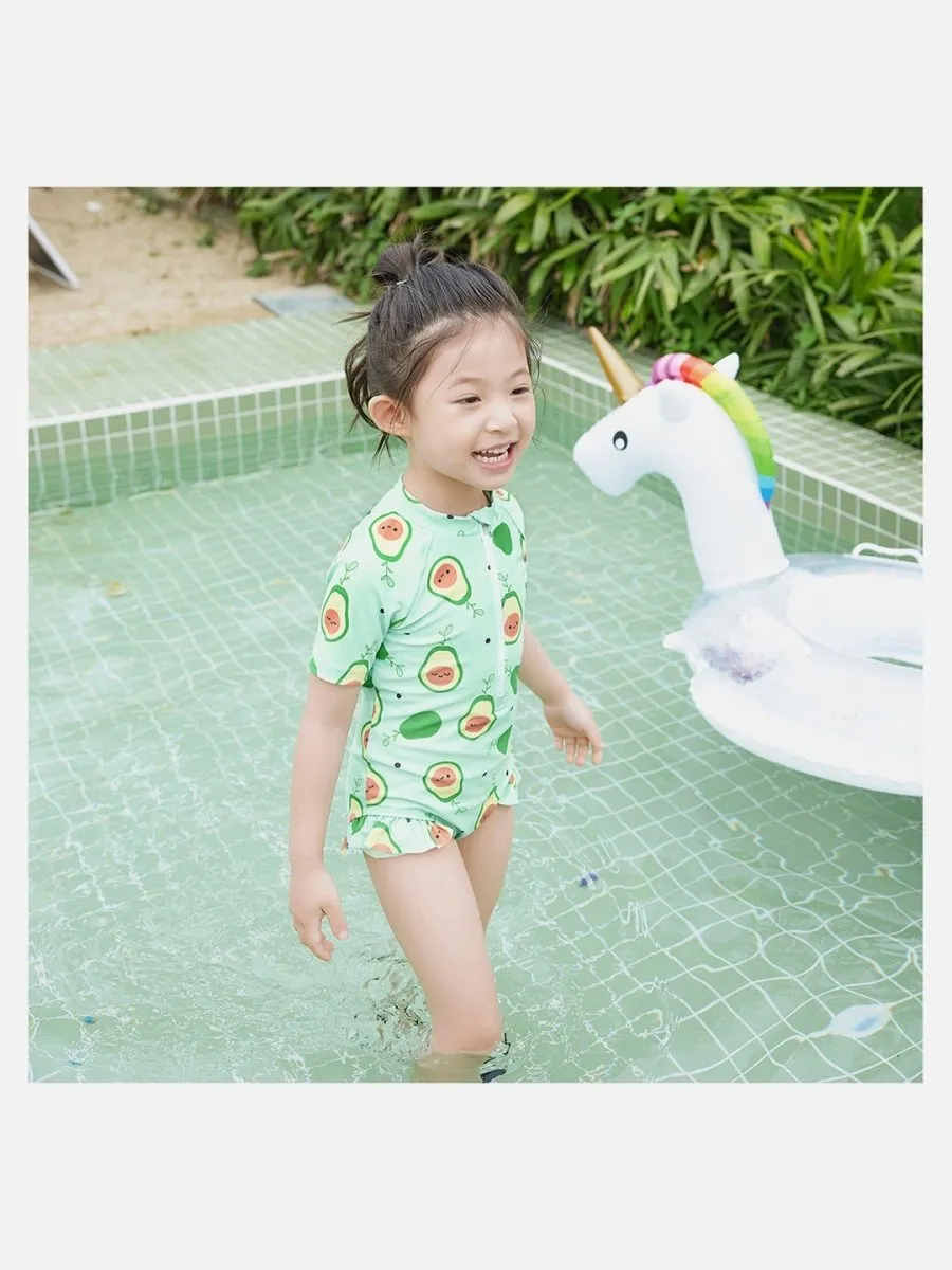 Little Surprise Box,Frilly Avacado Print Swimwear Swim Cap for Toddlers & Kids