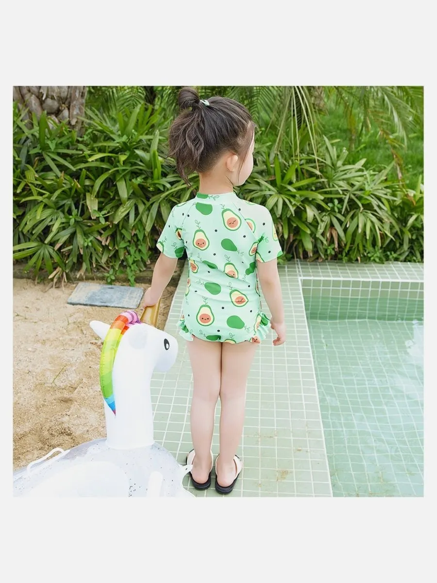 Little Surprise Box,Frilly Avacado Print Swimwear Swim Cap for Toddlers & Kids