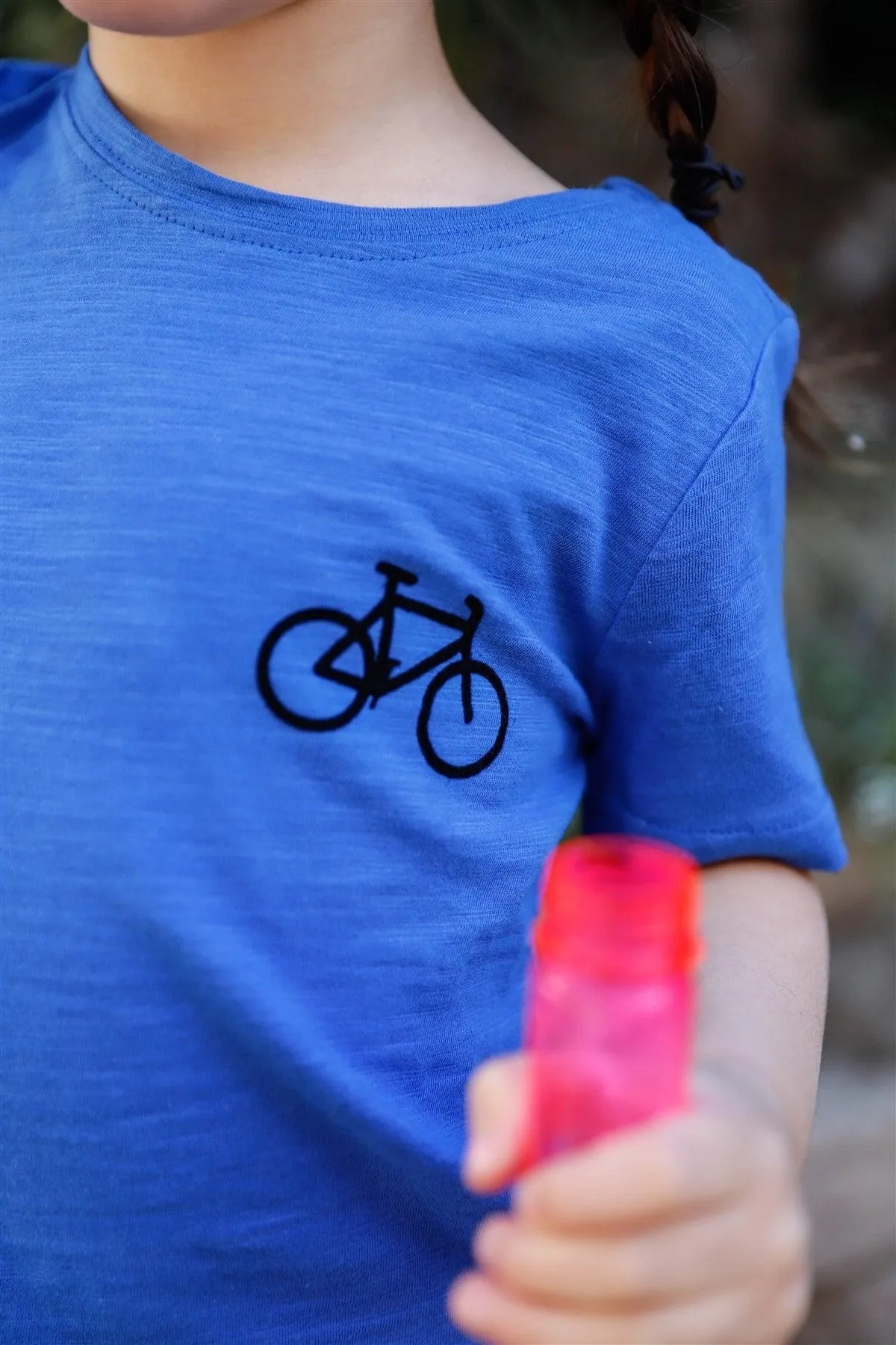 Little Toddler Girls Royal Blue Cotton Velour "Bike" Detail Top
