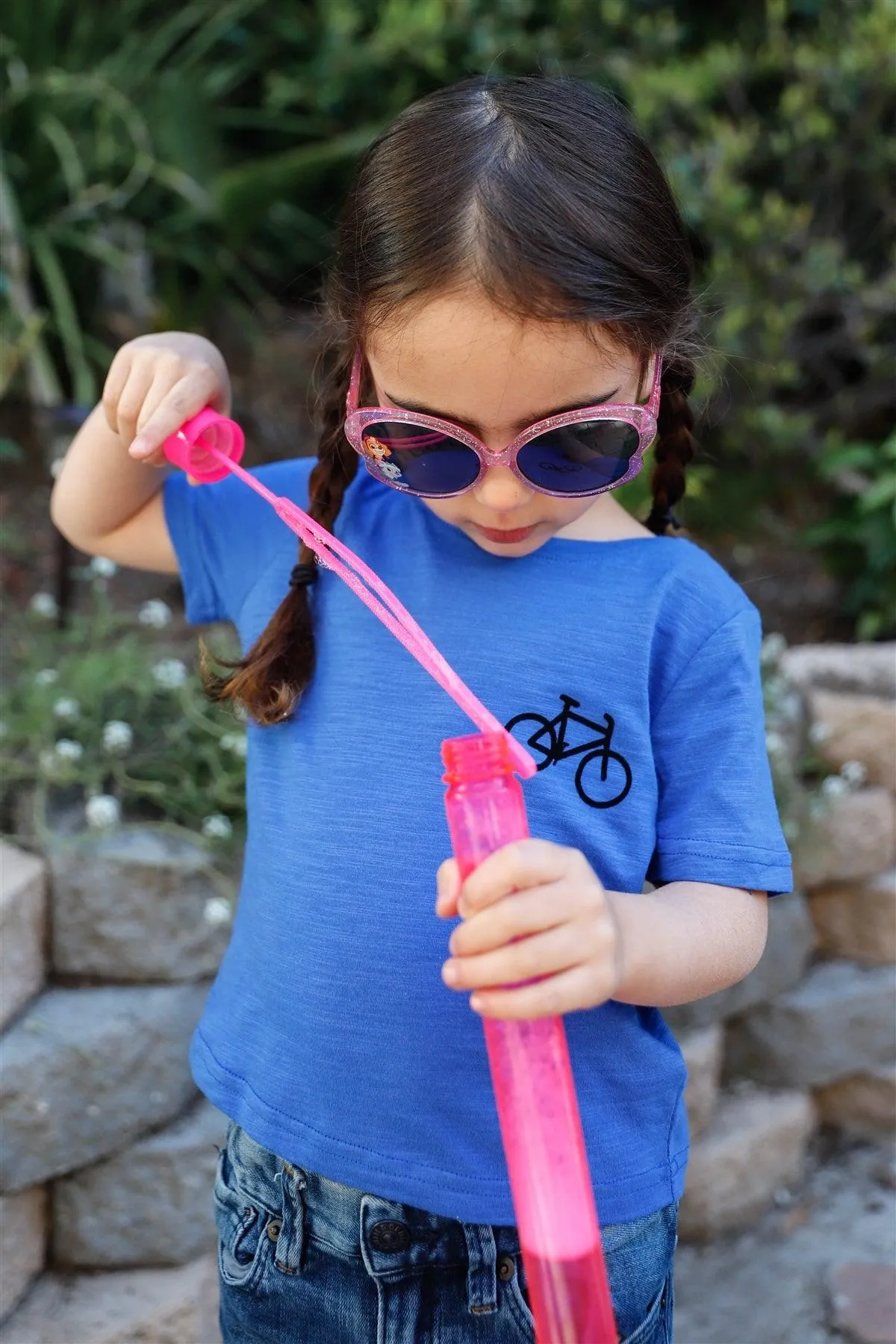 Little Toddler Girls Royal Blue Cotton Velour "Bike" Detail Top