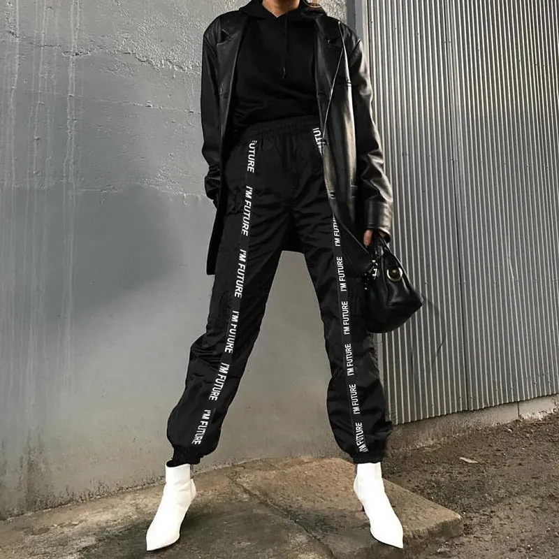 Loose Elastic Waist Letter Print Ankle Length Pants
