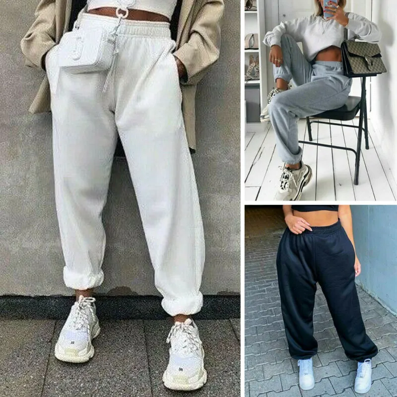 Loose Elastic Waist Solid Ankle Length Pants