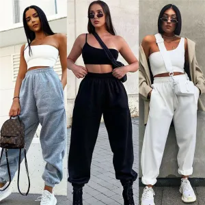 Loose Elastic Waist Solid Ankle Length Pants