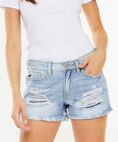 Mid-Rise Distressed Denim Shorts - Light Wash - FINAL SALE